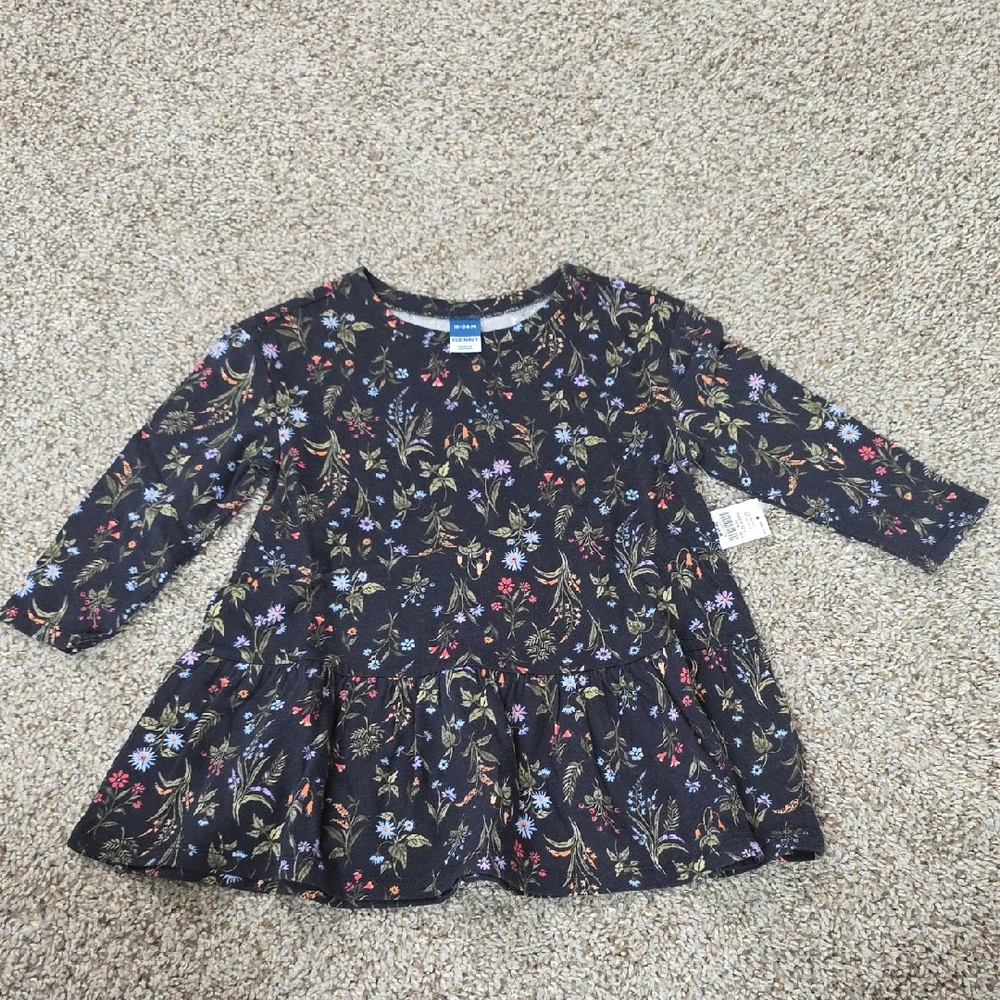 Old Navy Floral Kids Dress - Black with Multicolor Accents